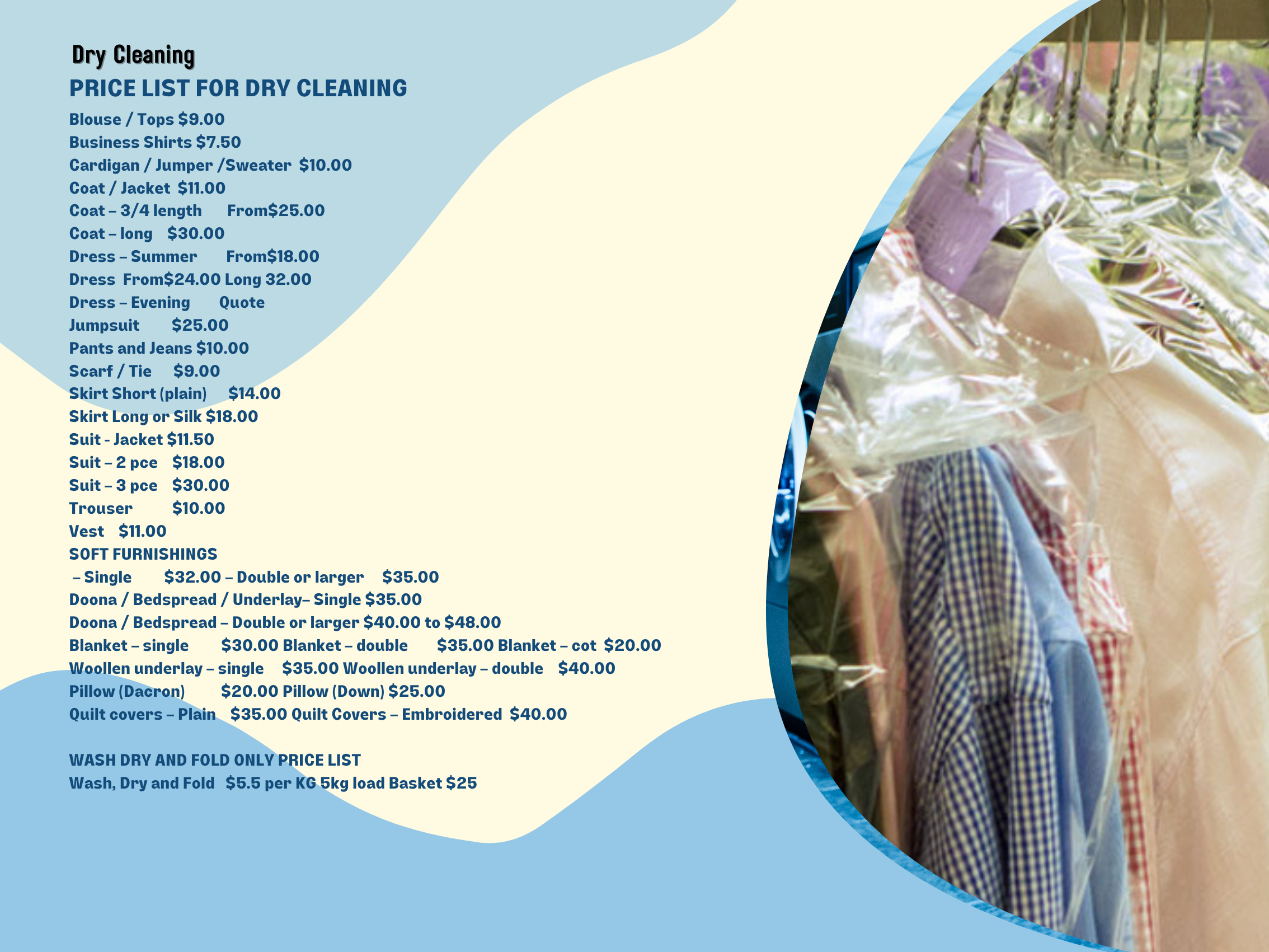 Dry Cleaning price list